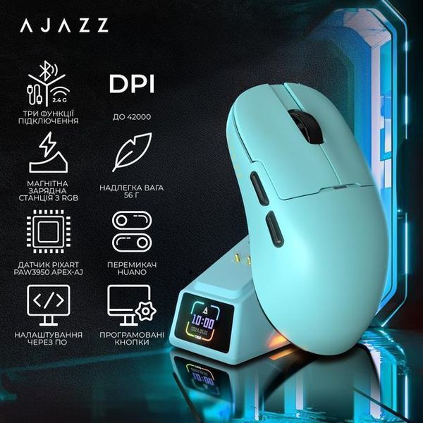 Бездротова (Bluetooth + 2,4G) ігрова миша AJAZZ AJ159 APEX БЛАКИТНА (159ABL) 159ABL фото