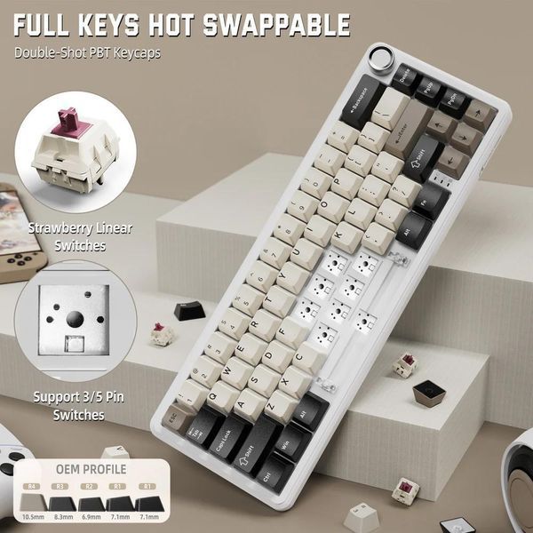 Механічна бездротова (Bluetooth + 2,4G) клавіатура з HOT SWAP Attack SHARK X66, PBT Keycaps, 66 key, RGB, Win,Mac OS, УКР та АНГЛ, WHITE/БІЛА (X66W) X66W фото
