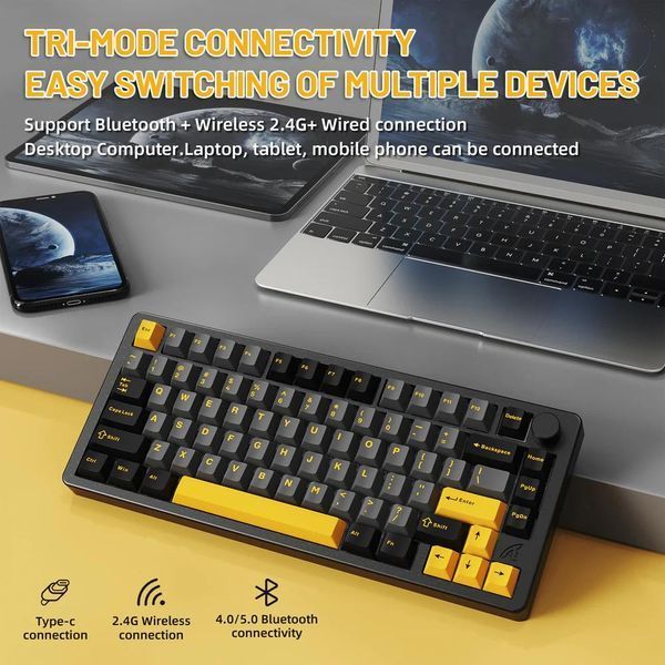 Механічна бездротова (Bluetooth + 2,4G) клавіатура з HOT SWAP Attack SHARK X86 Full Aluminum, 82 key PBT, RGB, Win,Mac OS, УКР та АНГЛ, Starry Black/Чорна (X86SB) X86SB фото