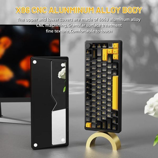 Механічна бездротова (Bluetooth + 2,4G) клавіатура з HOT SWAP Attack SHARK X86 Full Aluminum, 82 key PBT, RGB, Win,Mac OS, УКР та АНГЛ, Starry Black/Чорна (X86SB) X86SB фото