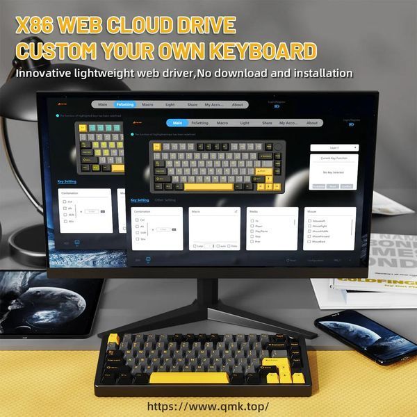 Механічна бездротова (Bluetooth + 2,4G) клавіатура з HOT SWAP Attack SHARK X86 Full Aluminum, 82 key PBT, RGB, Win,Mac OS, УКР та АНГЛ, Starry Black/Чорна (X86SB) X86SB фото