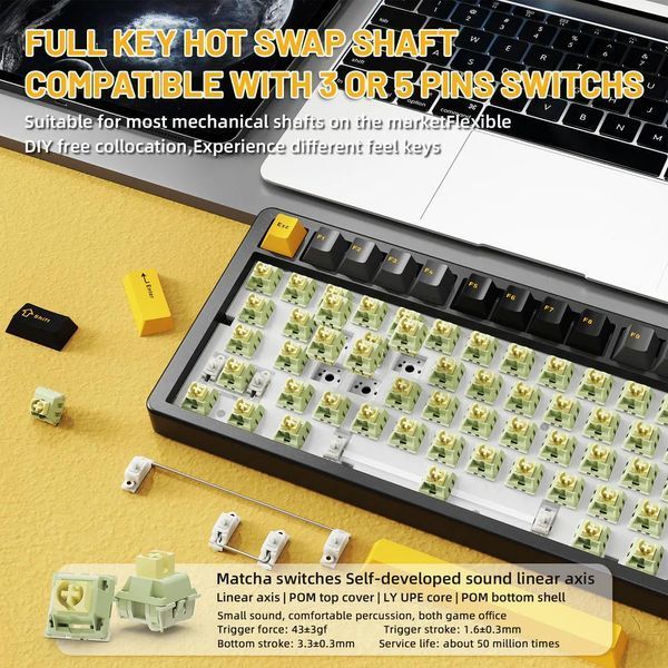 Механічна бездротова (Bluetooth + 2,4G) клавіатура з HOT SWAP Attack SHARK X86 Full Aluminum, 82 key PBT, RGB, Win,Mac OS, УКР та АНГЛ, Starry Black/Чорна (X86SB) X86SB фото