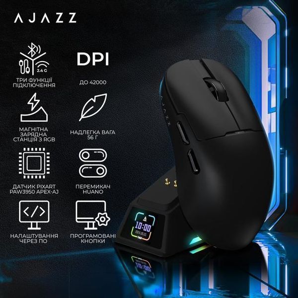Бездротова (Bluetooth + 2,4G) ігрова миша AJAZZ AJ159 APEX ЧОРНА (159AB) 159AB фото