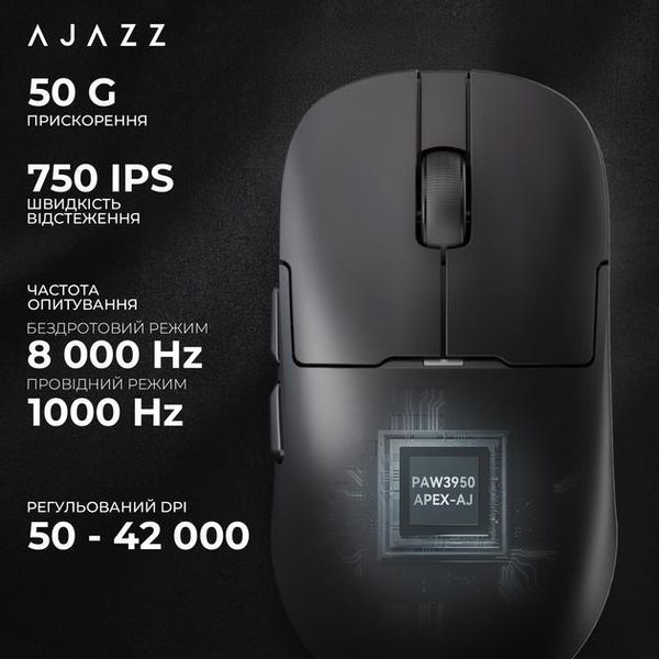 Бездротова (Bluetooth + 2,4G) ігрова миша AJAZZ AJ159 APEX ЧОРНА (159AB) 159AB фото