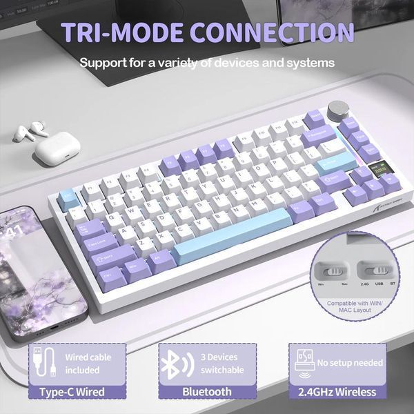 Механічна бездротова (Bluetooth + 2,4G) клавіатура з HOT SWAP Attack SHARK X820Ultra, 80 key, RGB, gift switch, Win/Mac OS, УКР/АНГЛ, Star White/Білий (X820ULTRASW) X820ULTRASW фото