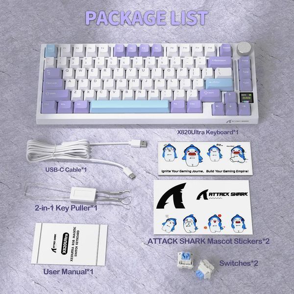 Механічна бездротова (Bluetooth + 2,4G) клавіатура з HOT SWAP Attack SHARK X820Ultra, 80 key, RGB, gift switch, Win/Mac OS, УКР/АНГЛ, Star White/Білий (X820ULTRASW) X820ULTRASW фото