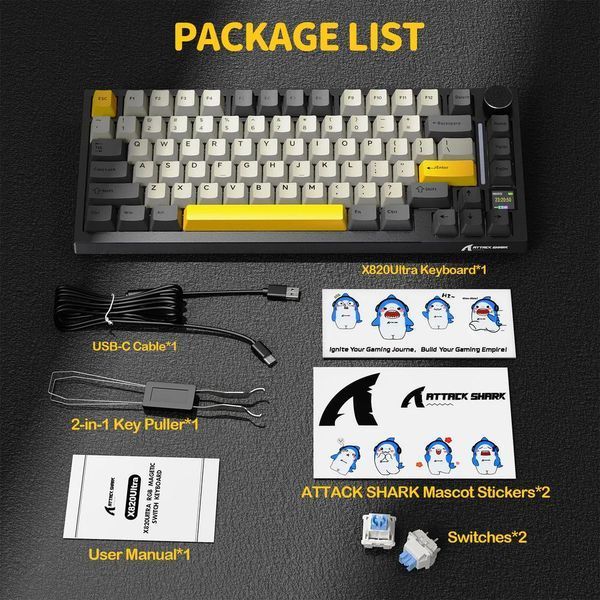 Механічна бездротова (Bluetooth + 2,4G) клавіатура з HOT SWAP Attack SHARK X820Ultra, 80 key, RGB, Gift Switch, Win/Mac OS, УКР/АНГЛ, Star Black/Чорний (X820ULTRASB) X820ULTRASB фото
