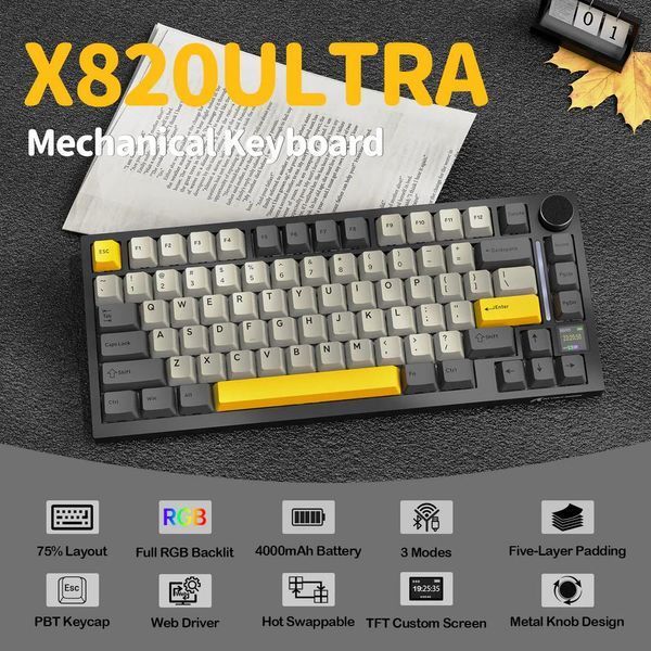 Механічна бездротова (Bluetooth + 2,4G) клавіатура з HOT SWAP Attack SHARK X820Ultra, 80 key, RGB, Gift Switch, Win/Mac OS, УКР/АНГЛ, Star Black/Чорний (X820ULTRASB) X820ULTRASB фото