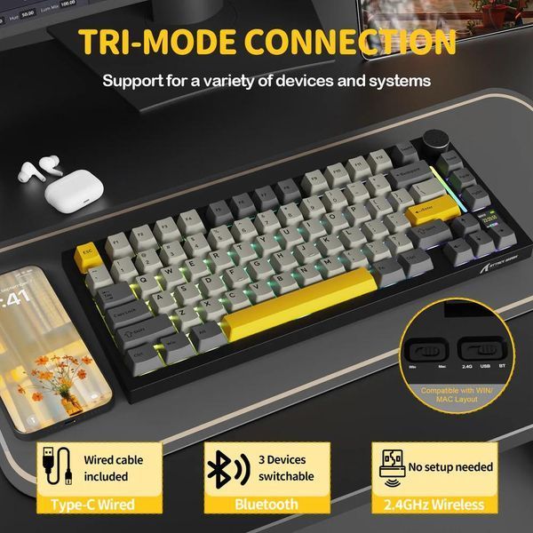 Механічна бездротова (Bluetooth + 2,4G) клавіатура з HOT SWAP Attack SHARK X820Ultra, 80 key, RGB, Gift Switch, Win/Mac OS, УКР/АНГЛ, Star Black/Чорний (X820ULTRASB) X820ULTRASB фото