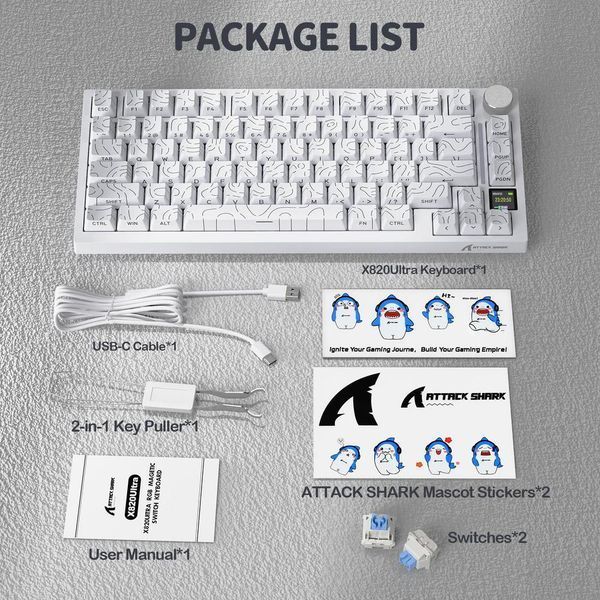 Механічна бездротова (Bluetooth + 2,4G) клавіатура з HOT SWAP Attack SHARK X820Ultra, 80 key, RGB, Shark Switch, Win/Mac OS, УКР/АНГЛ, White/Білий (X820ULTRAW) X820ULTRAW фото
