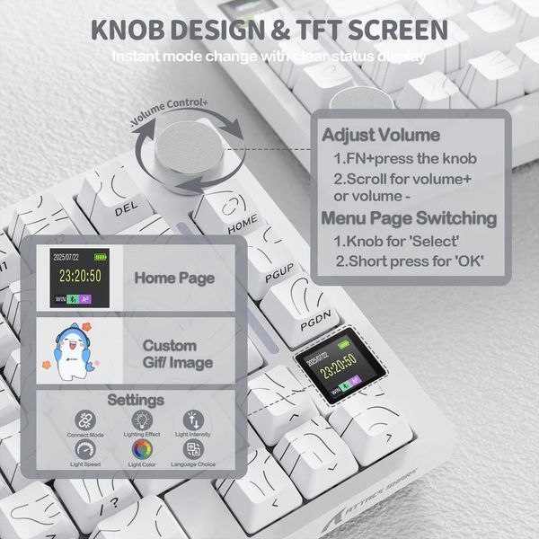 Механічна бездротова (Bluetooth + 2,4G) клавіатура з HOT SWAP Attack SHARK X820Ultra, 80 key, RGB, Shark Switch, Win/Mac OS, УКР/АНГЛ, White/Білий (X820ULTRAW) X820ULTRAW фото