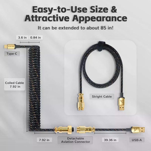 Кабель ATTACK SHARK C01PRO COILED CABLE, Black/ЧОРНИЙ (C01PROB) C01PROB фото