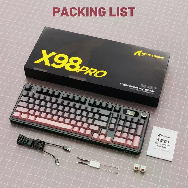 Механічна бездротова (Bluetooth + 2,4G) клавіатура з HOT SWAP Attack SHARK X98PRO, RGB, Win/Mac OS, УКР/АНГЛ, Pink (X98PROPINK) X98PROPINK фото