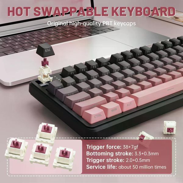 Механічна бездротова (Bluetooth + 2,4G) клавіатура з HOT SWAP Attack SHARK X98PRO, RGB, Win/Mac OS, УКР/АНГЛ, Pink (X98PROPINK) X98PROPINK фото