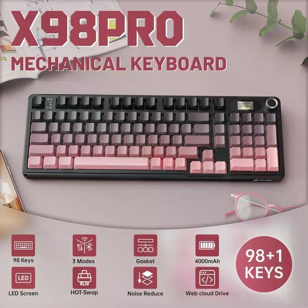 Механічна бездротова (Bluetooth + 2,4G) клавіатура з HOT SWAP Attack SHARK X98PRO, RGB, Win/Mac OS, УКР/АНГЛ, Pink (X98PROPINK) X98PROPINK фото