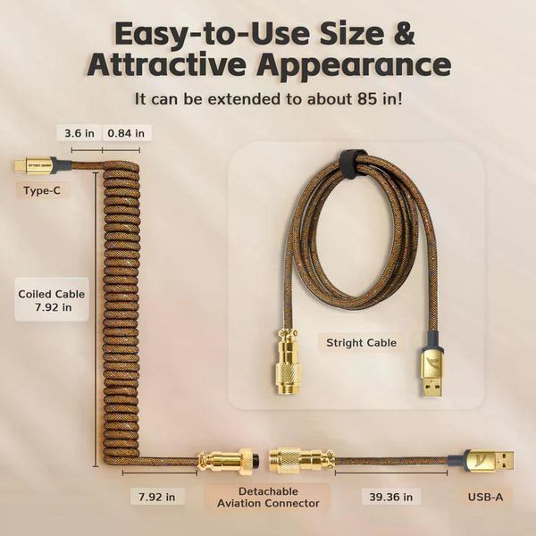 Кабель ATTACK SHARK C01PRO COILED CABLE, Gold/ЗОЛОТИСТИЙ (C01PROG) C01PROPINK фото