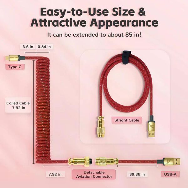Кабель ATTACK SHARK C01PRO COILED CABLE, Red/ЧЕРВОНИЙ (C01PROR) C01PROR фото