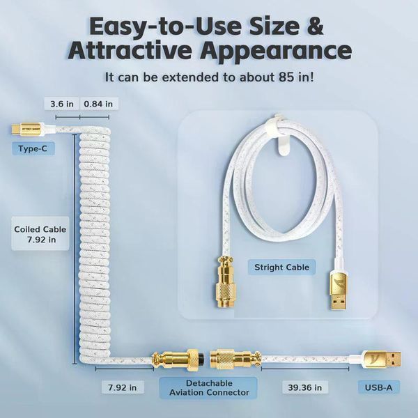 Кабель ATTACK SHARK C01PRO COILED CABLE, White/БІЛИЙ (C01PROW) C01PROW фото