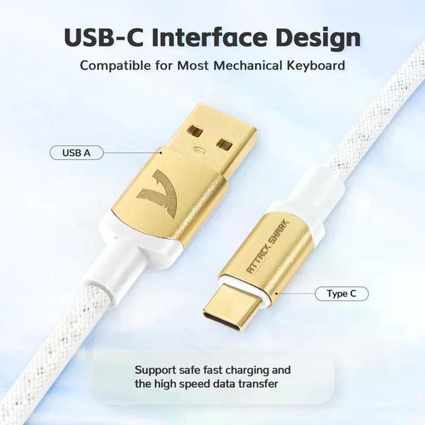 Кабель ATTACK SHARK C01PRO COILED CABLE, White/БІЛИЙ (C01PROW) C01PROW фото