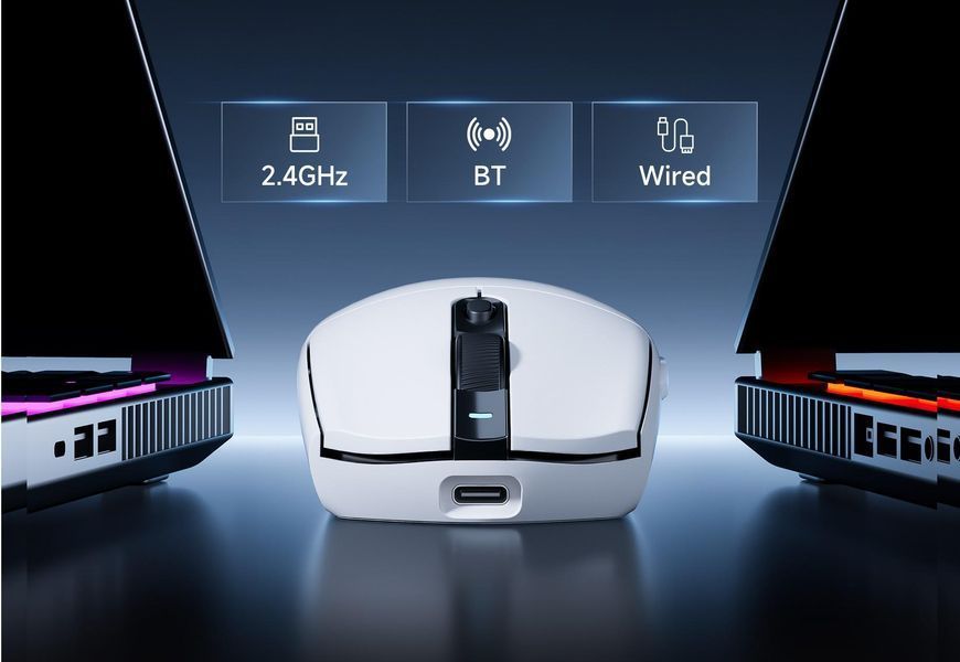 Геймерська акумуляторна бездротова Bluetooth + 2,4G) миша Mchose G3 V2, PixArt PAW3311, 12000DPI, 800mah, White/Біла (MC-G3-15) MC-G3-15 фото
