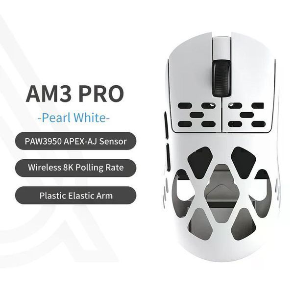 Геймерська акумуляторна бездротова (Bluetooth + 2,4G) миша з магнію AJAZZ AM3 Pro, PixArt PAW3950 8K, 30000DPI, White /Біла (AM3PROW) AM3PROW фото