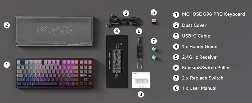 Механічна бездротова (Bluetooth + 2,4G) клавіатура з HOT SWAP MCHOSE G87, 87 Key, RGB, Win/Mac OS, УКР/АНГЛ, PINK (MC-G87-1) MC-G87-1 фото