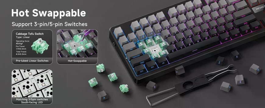 Механічна бездротова (Bluetooth + 2,4G) клавіатура з HOT SWAP MCHOSE G87, 87 Key, RGB, Win/Mac OS, УКР/АНГЛ, PINK (MC-G87-1) MC-G87-1 фото