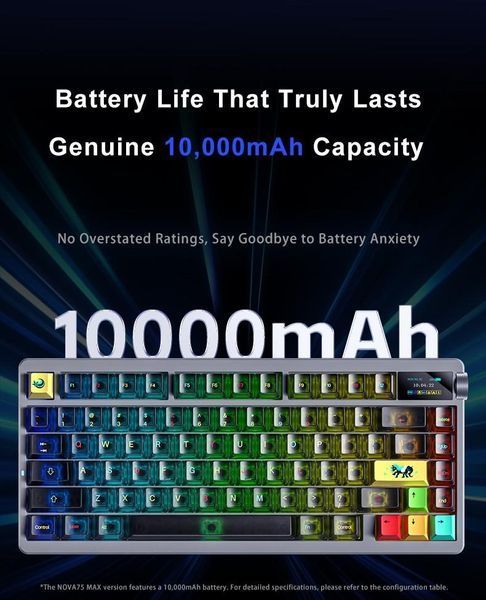 Механічна бездротова (Bluetooth + 2,4G) клавіатура з HOT SWAP Aula NOVA75, 1.14" Screen, 10000mAh, RGB , УКР/АНГЛ Чорна/Black Frosted Translucent (NOVA75BFT) NOVA75BFT фото