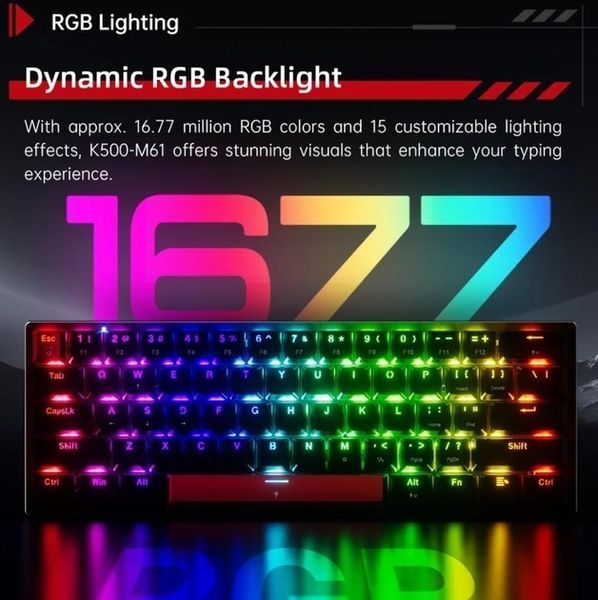 Механічна клавіатура на магнітних світчах MACHENIKE K500-M61, 61 key PBT, RGB, Win/Mac OS, УКР/АНГЛ, BLACK/ЧОРНА (К500-М61) К500-М61 фото