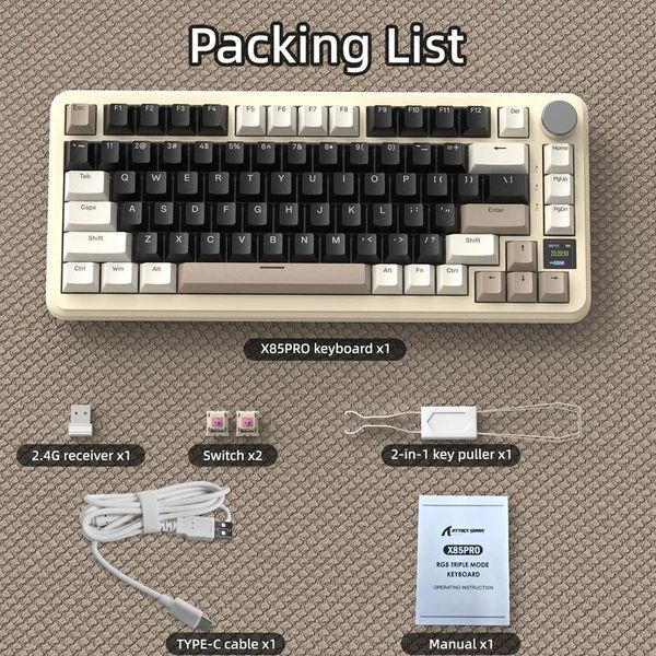Механічна бездротова (Bluetooth + 2,4G) клавіатура з HOT SWAP Attack SHARK X85PRO, 82 Key, RGB, Win/Mac OS, УКР/АНГЛ, Cheese (X85PC) X85PC фото