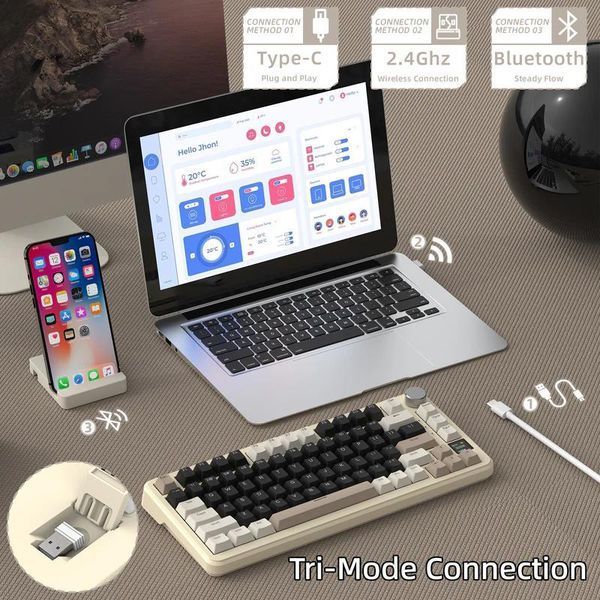 Механічна бездротова (Bluetooth + 2,4G) клавіатура з HOT SWAP Attack SHARK X85PRO, 82 Key, RGB, Win/Mac OS, УКР/АНГЛ, Cheese (X85PC) X85PC фото