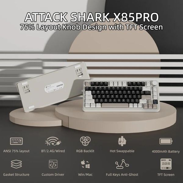 Механічна бездротова (Bluetooth + 2,4G) клавіатура з HOT SWAP Attack SHARK X85PRO, 82 Key, RGB, Win/Mac OS, УКР/АНГЛ, Cheese (X85PC) X85PC фото