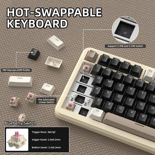 Механічна бездротова (Bluetooth + 2,4G) клавіатура з HOT SWAP Attack SHARK X85PRO, 82 Key, RGB, Win/Mac OS, УКР/АНГЛ, Cheese (X85PC) X85PC фото