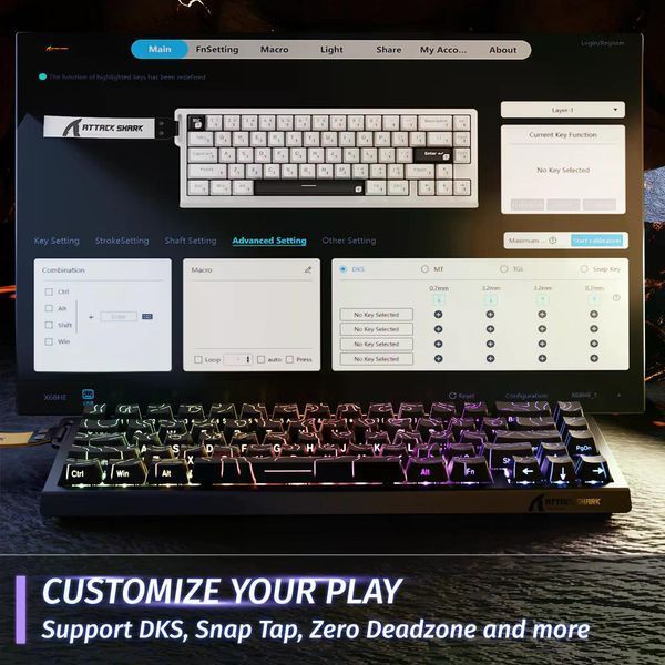Механічна клавіатура на магнітних світчах Attack SHARK X68 HE Rapid Trigger, 8K, 68 key PBT, RGB, Win,Mac OS, УКР та АНГЛ, Black Contours /ЧОРНА (X68HEBC) X68HEBC фото