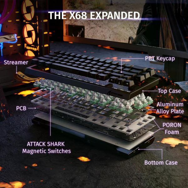 Механічна клавіатура на магнітних світчах Attack SHARK X68 HE Rapid Trigger, 8K, 68 key PBT, RGB, Win,Mac OS, УКР та АНГЛ, Black Contours /ЧОРНА (X68HEBC) X68HEBC фото