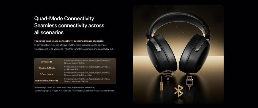 Геймерська бездротова (Bluetooth + 2,4G) HI-Fi гарнітура ATK Neptune N9 Pro, 3D, 1500 mAh Black/ЧОРНІ (N9PB) N9PB фото