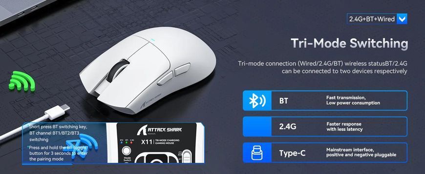 Attack Shark X11 Wireless Gaming Mouse with Charging Dock Black/ЧОРНА X11-3311B фото