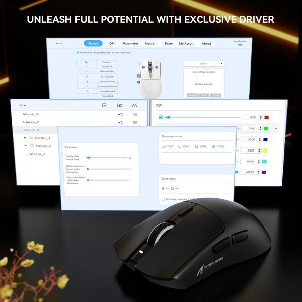 Attack Shark X1 Tri-mode Gaming Mouse With Touchpad RGB Charging Dock PAW3395PRO Sensor BLACK/ЧОРНА X1-3395PB фото