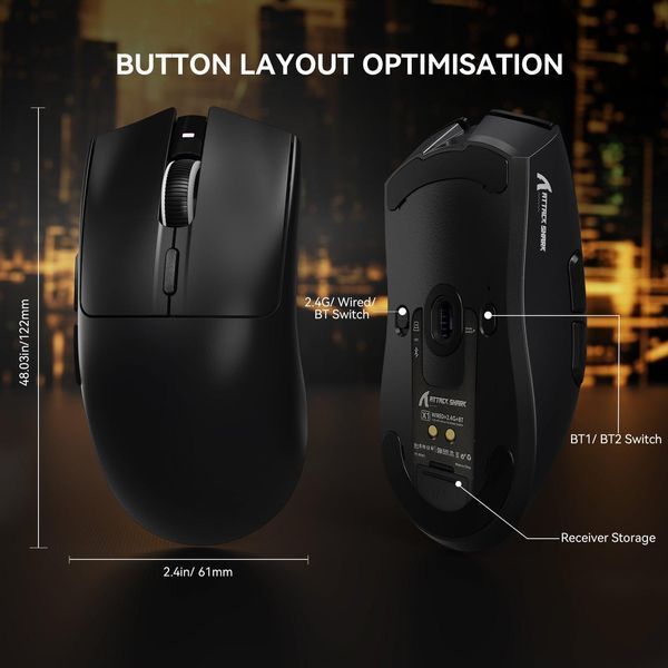 Attack Shark X1 Tri-mode Gaming Mouse With Touchpad RGB Charging Dock PAW3395PRO Sensor BLACK/ЧОРНА X1-3395PB фото