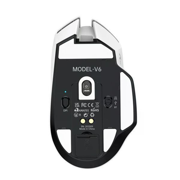 Геймерська акумуляторна бездротова (Bluetooth + 2,4G) миша Attack Shark V6 Ultra-Light, Magnetic Charging Dock, PixArt PAW3311 Біла/White (V6ULTRAW) V6ULTRAW фото