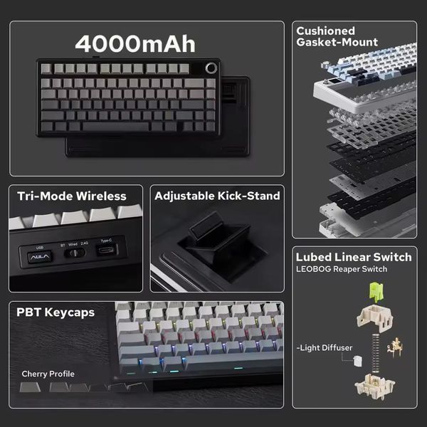AULA F75 MAX, TFT Screen Knob, RGB, Reaper switch Mac/Win УКР/АНГЛ BLACK CONTORUS (F75MAXBC) F75MAXBC фото
