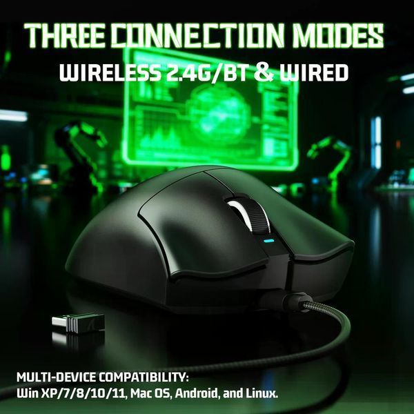 Геймерська акумуляторна бездротова (Bluetooth + 2,4G) миша Attack Shark V3PRO Ultra-Light, PixArt PAW3311 Чорна/Black (V3PROB) V3PROB фото