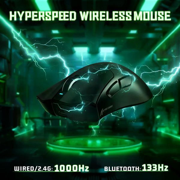 Геймерська акумуляторна бездротова (Bluetooth + 2,4G) миша Attack Shark V3PRO Ultra-Light, PixArt PAW3311 Чорна/Black (V3PROB) V3PROB фото