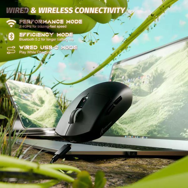 Геймерська акумуляторна бездротова (Bluetooth + 2,4G) миша Attack Shark G3, 6 кнопок, PAW3311, 25000DPI, Чорнна/Black (G3B) G3B фото
