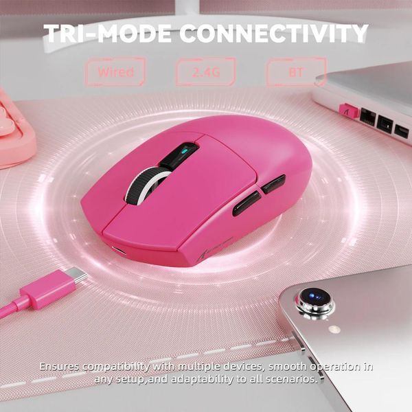 Геймерська акумуляторна бездротова (Bluetooth + 2,4G) миша Attack Shark G3 PRO, 6 кнопок, PAW3311, 25000DPI, Charge Dock, Червона/Berry Red (G3PROBR) G3PROBR фото