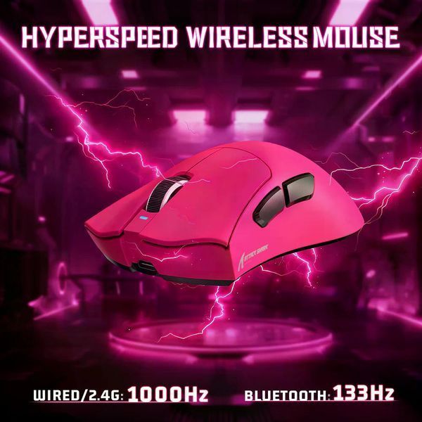 Геймерська акумуляторна бездротова (Bluetooth + 2,4G) миша Attack Shark V3 Ultra-Light, PixArt PAW3311 Червона/Rosy Red (V3ULTRARR) V3ULTRARR фото