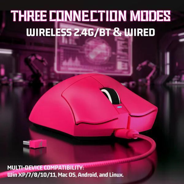 Геймерська акумуляторна бездротова (Bluetooth + 2,4G) миша Attack Shark V3PRO Ultra-Light, PixArt PAW3311 Червона/Red (V3PROR) V3PROR фото
