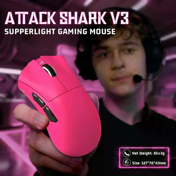 Геймерська акумуляторна бездротова (Bluetooth + 2,4G) миша Attack Shark V3PRO Ultra-Light, PixArt PAW3311 Червона/Red (V3PROR) V3PROR фото