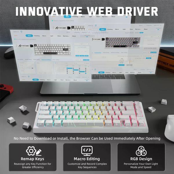 Механічна бездротова (Bluetooth + 2,4G) клавіатура на магнітних світчах Attack SHARK X68PRO HE Rapid Trigger, 8K, 68 key PBT, RGB, Win,Mac OS, УКР/АНГЛ, RED (X68PROHER) X68PROHER фото